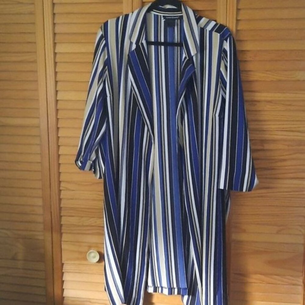 Ashley Stewart Navy and White Striped Swim Coverup